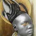 Oshishani sho omhatela/Omhatela crown, 2018. Mixed media on canvas (Photo courtesy of the artist).