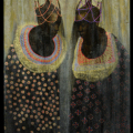 Ova kwanambwiyu vo ko Mtiweedelela/The twins from Omtiweedelela 2019. Mixed media on canvas , 153 x 75 cm (Photo courtesy of the artist and Guns & Rain).