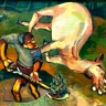 Burying the White Horse, c. 1982-84. Oil on board, 76 x 56 cm. Private collection, Cape Town. (Photo: W Nelson)