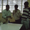 Sipho Hlati (left) and Mandla Nongogo (right), Visual Arts Group workshop, Zolani Centre, Nyanga East, 1992 (photo: MP)