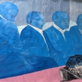 Abaluhlaza (Blue faces), 2017. Mixed media on paper, 150x120cm. (Image courtesy of the artist)