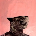 Pink helmet, 2017. Mixed media on paper, 100x75cm. (Image courtesy of the artist)