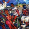 Street Theatre, 2005. Chalk pastel on paper, 122 x 93 cm (Photo courtesy of the Association for Visual Art Gallery).