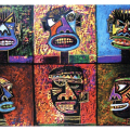 Talking Masks, oil pastel, 70 x 100cm, 2001, Image: (Sophie Perryer, 10 years , 100 artists - Art in a Democratic South Africa, (Bell Roberts, Cape Town, 2004), 218-221)